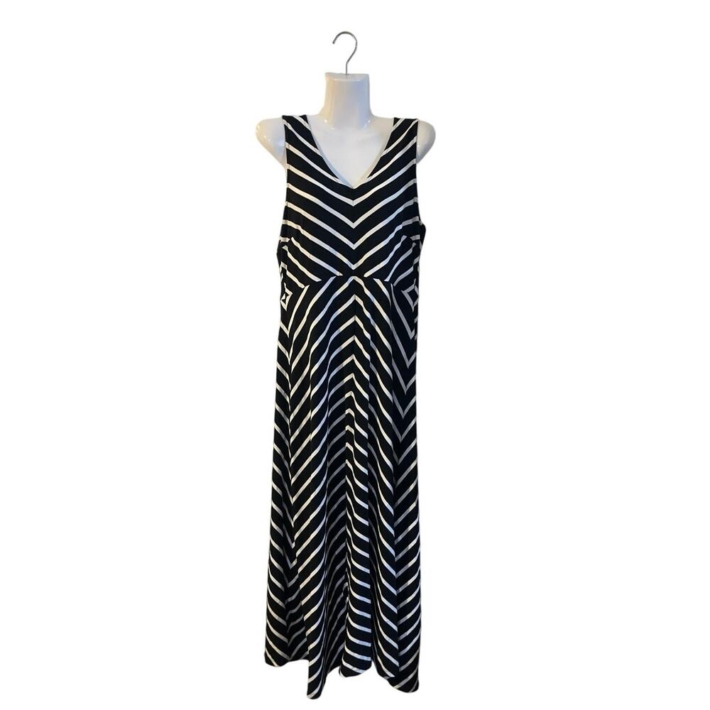Talbots Chevron Stripe Maxi Sleeveless Jersey Knit Dress SZ M Coastal Nautical